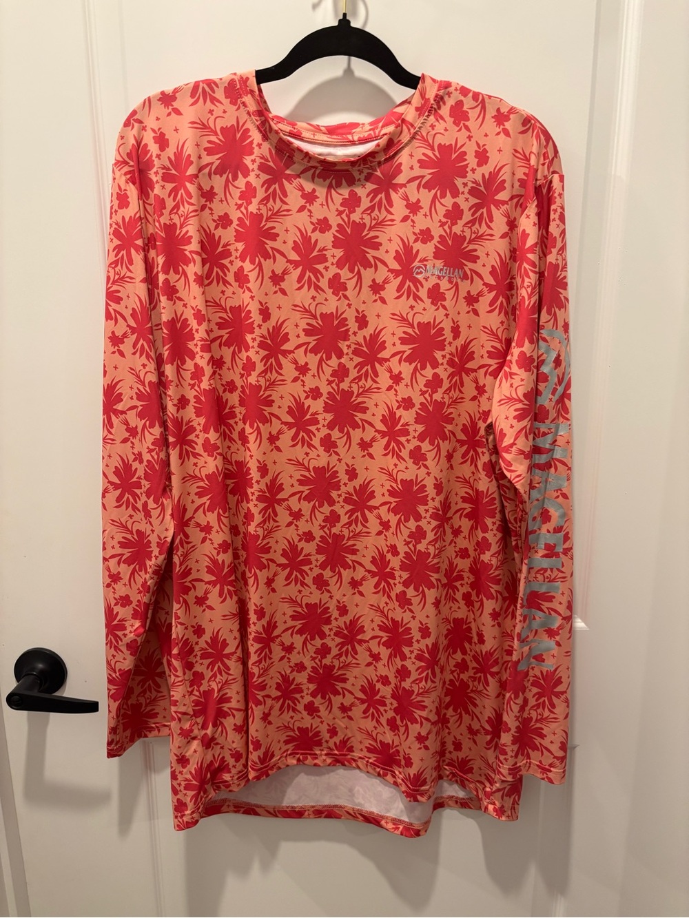 Magellan Outdoors Coral and Pink Floral Long-Sleeve Performance Top